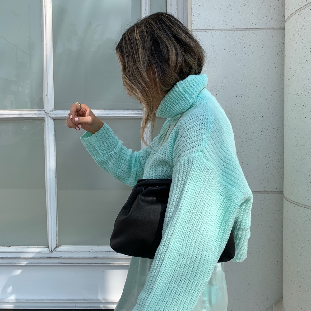 mint cropped turtleneck sweater